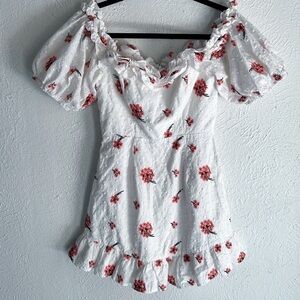 Saints + Secrets White Eyelet Floral Puff Sleeve Mini Dress 100% Cotton Small
